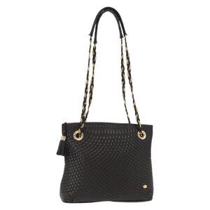 Authentic BALLY Quilted Chain Shoulder Bag Leather Black Gold